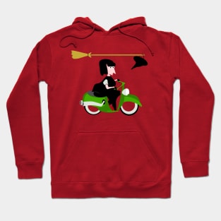 Witch Riding a Green Motor Scooter Hoodie